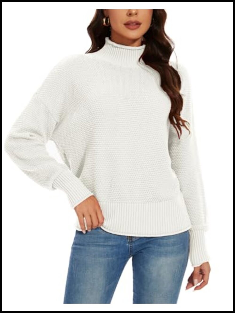 Women's 100% Cotton Oversized Turtleneck Sweater Batwing Long Sleeve Pullover